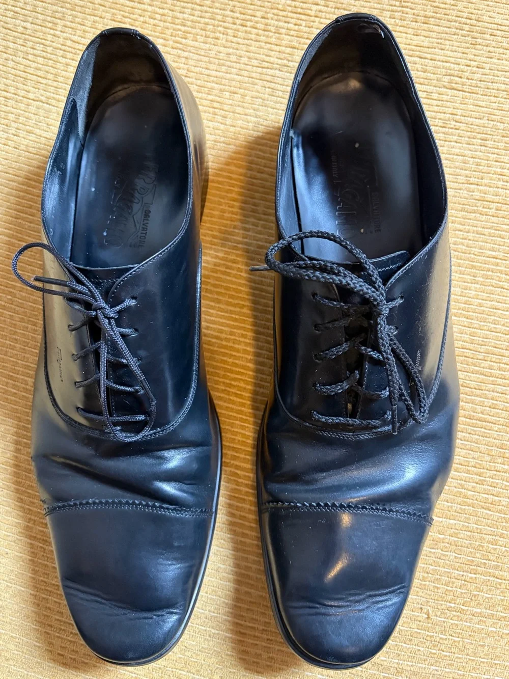 Salvatore Ferragamo black leather cap-toe oxford